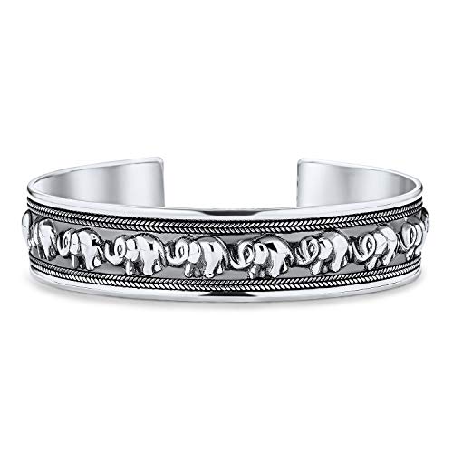 Bali Viel Glück Elefanten Manschette Armreif Für Damen Massiv Schwere Antiqued 925 Sterling Silber