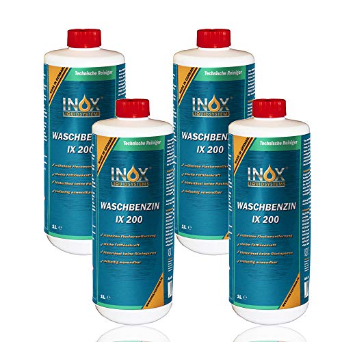 INOX® - IX 200 Waschbenzin 4 x 1L - Lösungsmittel für Fleckentfernung auf Textil, Kunststoff, Oberflächen & Arbeitsgeräten - Waschbenzin Reinigungsbenzin - Benzin Reiniger