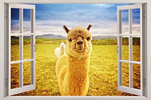 Wandaufkleber Poster Aufkleber 3D Wandbild Wandtattoo Alpakas -Fenster, Heimdekoration, Kunstwand, Tiere