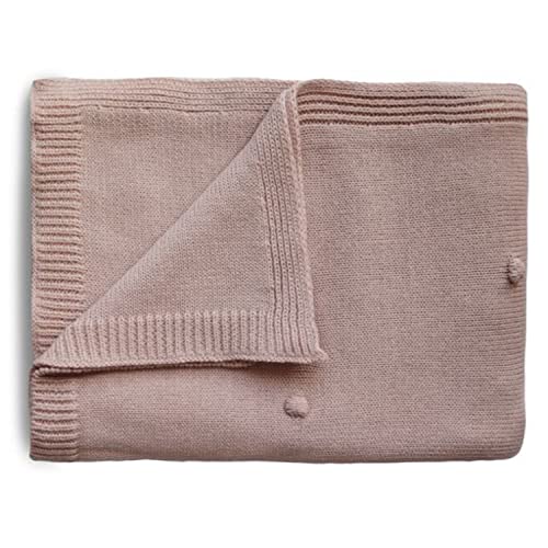 Mushie Gestrickte Decke für Baby & Kinder | Decke auf 80x100 cm & 100% Bio-Baumwolle | Vielseitig & Perfekt für jedes Wetter (Textured Dots Blush)