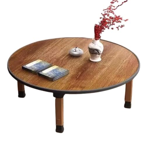 Japanischer Zusammenklappbarer Tee-Couchtisch Aus Holz,quadratischer Boden,Verstellbarer Niedriger Tisch Für Tatami,das Auf Dem Boden Sitzt, Faltbarer Laptop Kotatsu Esstisch (Farbe : Rund, Größe :