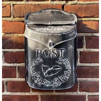 Briefkasten POST Zink schwarz Postkasten mit Brieftaube Vintage Landhausstil