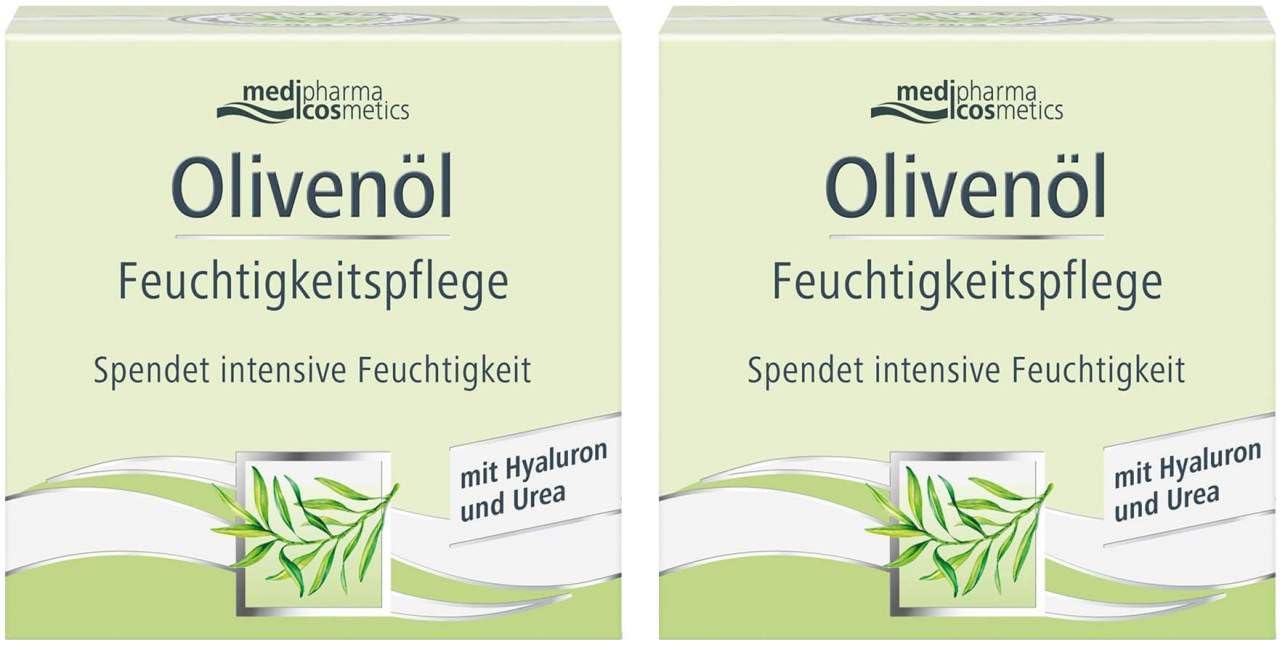 Olivenöl Feuchtigkeitspflege Spar-Set 2x50ml. Für normale bis Mischhaut. Mit kaltgepresstem Olivenöl, Hyaluron und Urea