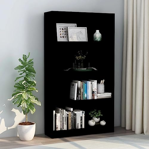 QZZCED Dekoratives Regal Wohnzimmerregal Bücherschrank Büro-Bücherregal Bücherregal 4 Fächer Schwarz 80x24x142 cm Holzwerkstoff für Arbeitszimmer, Schlafzimmer, Wohnzimmer