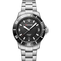 Wenger Seaforce Small - 35 mm, schwarzes Zifferblatt, Stahlarmband Uhr für Herren