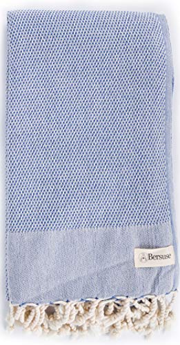 Bersuse 100% Cotton Ventura Handloom Handtuch, Baumwolle, Denim-blau, 37x70 Inches