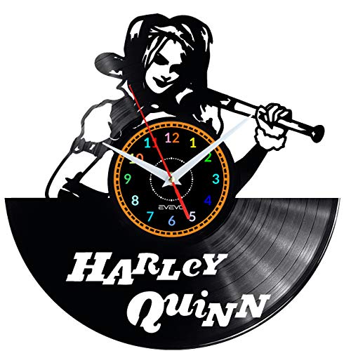 EVEVO Harley Quinn Wanduhr Vinyl Schallplatte Retro-Uhr groß Uhren Style Raum Home Dekorationen Tolles Geschenk Wanduhr Harley Quinn