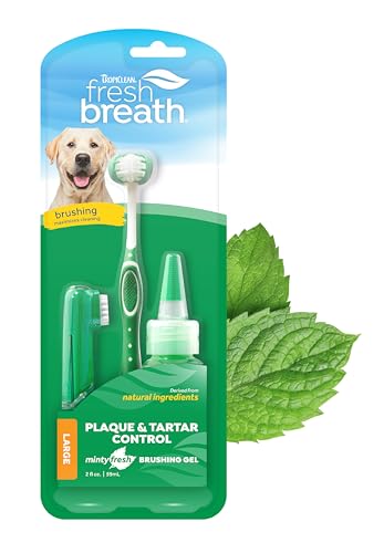 TropiClean Fresh Breath Mundpflegeset für Hunde - Entfernt Plaque und Zahnstein - Enthält TripleFlex Zahnbürste, Fingerbürste und Bürstengel - 59 ml