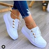 HUANLE Weiße Schuhe Frauen Modes runde Zehenplattform Schuhe Größe 43 Freizeitschuhe Frauen Schnüren flachen Frauen Sleader-White,41