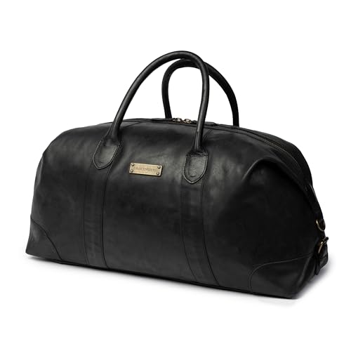 DRAKENSBERG Weekender 'David' - große Leder Reisetasche Herren und Damen, erweiterbar, 60L - Vintage-Schwarz, DR00366