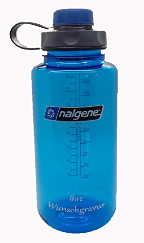 Nalgene Flasche 'Everyday Weithals' - 1 L mit 'capCAP'-Deckel (Blau, mit Namensgravur, Deckel blau)