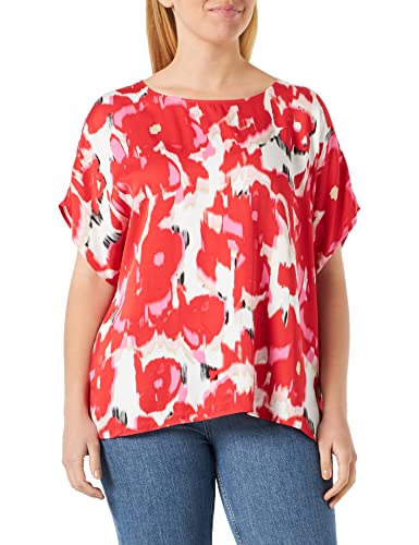 Taifun Damen Blusenshirt mit floralem Allover-Print überschnittene Schultern, Kurzarm Bluse Kurzarm Blusenshirt floral Rose Kiss Gemustert 40