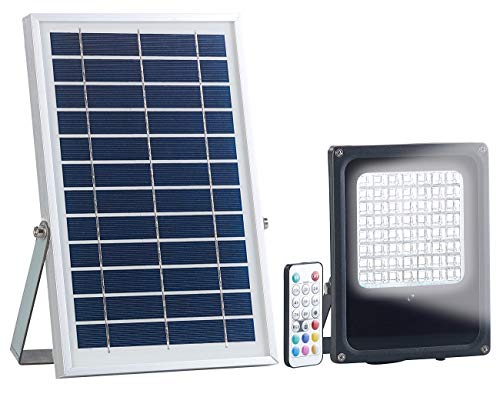 Luminea Solar LED Strahler: Solar-LED-Fluter für außen, RGBW, 30 Watt, mit Fernbedienung & Timer (Solar Leuchte Fernbedienung)