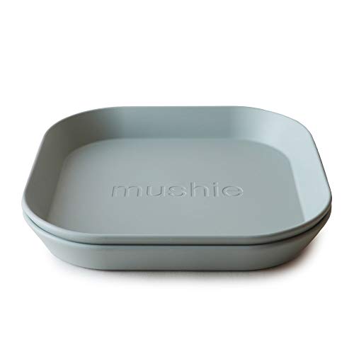 mushie Quadratische Geschirrteller für Kinder | 2er-Set | wiederverwendbar BPA-frei | spülmaschinenfest & mikrowellengeeignet | leicht zu halten | hergestellt in Dänemark | Sage
