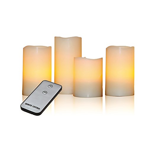 X4-LIFE LED Echtwachskerzen mit Fernbedienung 4er Set - Flackernde Flamme - Stumpenkerzen - inkl. Batterien - 10 cm bis 15 cm