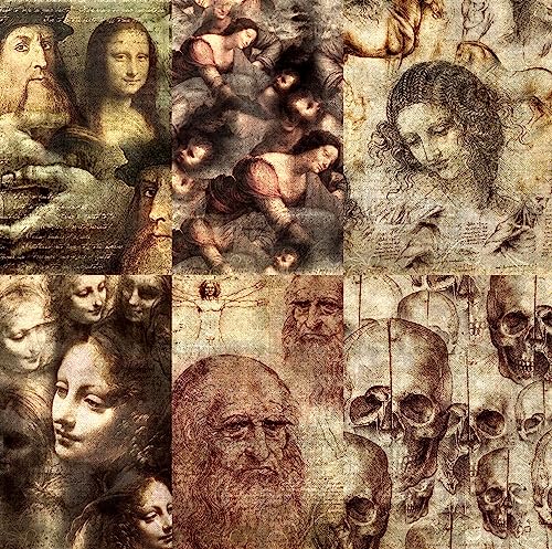 da Vinci Maulbeer-Reispapier, 20,32 x 26,67 cm, 6 einzigartige bedruckte Maulbeerpapier-Bilder, 30 g/m², sichtbare Fasern für Decoupage-Bastelarbeiten, gemischte Medien, Collagekunst