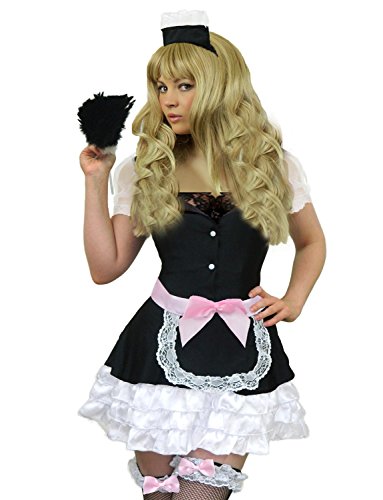 Yummy Bee - Dienstmädchen French-Maid Karneval Fasching Kostüm Damen + Echter Federstaubwedel Größe 36-46 (44-46)