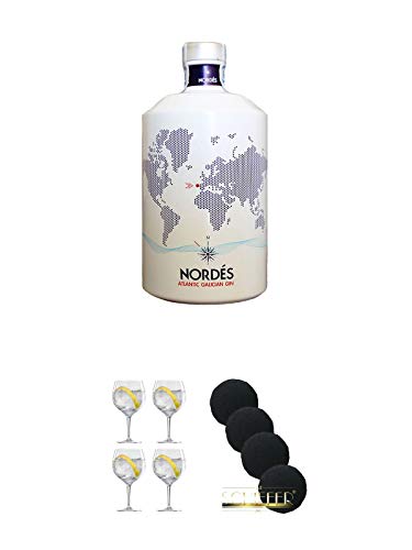 Nordes Atlantic Gin 0,7 Liter + Spiegelau Gin & Tonic 4390179 4 Gläser + Schiefer Glasuntersetzer rund 4 x ca. 7 cm Durchmesser