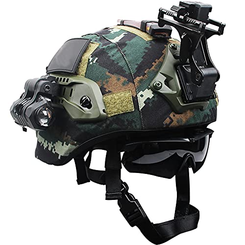 AQzxdc Mich 2000 Taktisches Helmset, mit Schutzbrille, Militär-Taschenlampe und NVG-Halterung, Outdoor-Airsoft Paintball-Schutzausrüstung, Abnehmbarer Tarnhelmbezug,Sets d