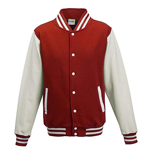 Just Hoods by AWDis Herren Jacke Varsity Jacket, Multicoloured (Fire Red/White), XS