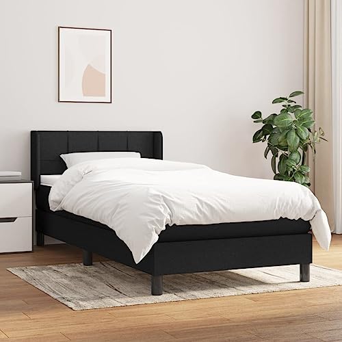 BAZZI Boxspringbett 80 x 200 cm mit Matratze Bett Komplett Polsterbett mit Matratze Schlafzimmerbett Doppelbett Komplett Schwarz-26 Bett mit Lattenroste Kopfteil Lattenrost Jugendbett Stoff