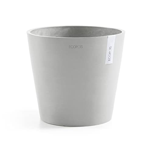 ECOPOTS Blumentopf Amsterdam Weiß Grau - Durchmesser Ø 17 cm rund klein - Pflanzentopf aus Recycling Kunststoff - Übertopf modern für Indoor und Outdoor