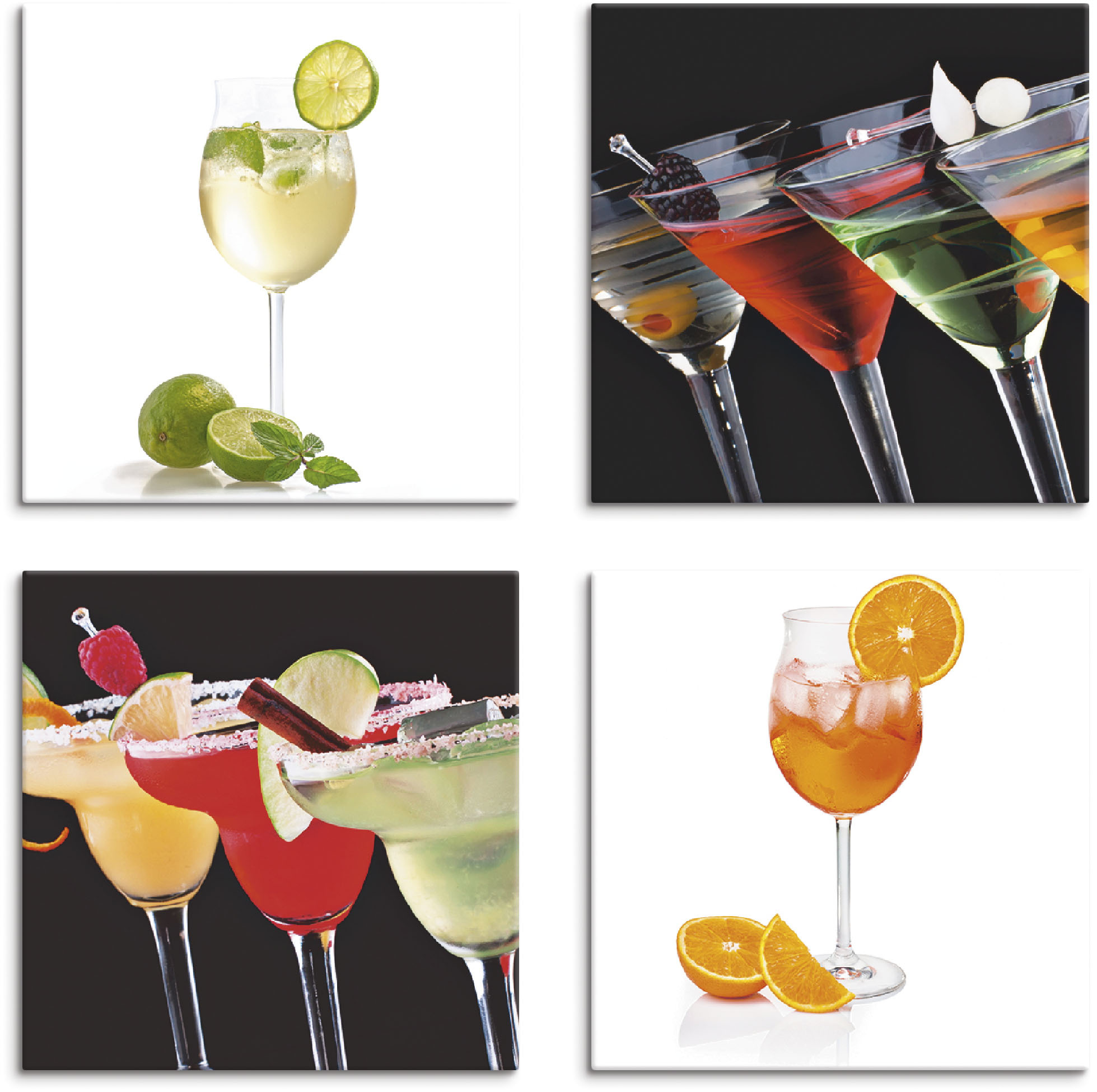 Artland Leinwandbild "Hugo Martinis Margaritas Aperol Spritz", Getränke, (4 St.), 4er Set, verschiedene Größen