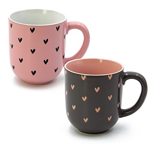 Blümelhuber Tassen Set aus Porzellan mit Herzdekor - 2er Set bunte Tasse mit Herzen - 300ml Fassungsvermögen - Kaffeetasse - Teetasse