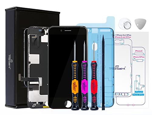 Trop Saint® Display Schwarz Für iPhone 8 und SE (2020) Bildschirm LCD Komplett mit Magnetische Schraubekarte, Anleitung, Werkzeug und Dichtung Wasserdicht