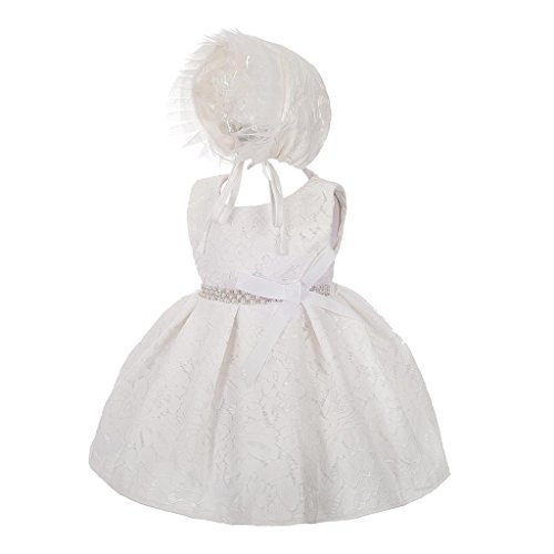 Lito Angels Baby Mädchen Taufkleid, Taufe Kleid mit Spitze Blume Haube Hut, Spitzenkleid mit Rhinestones Schärpe für Hochzeit, Größe 12 Monate 80
