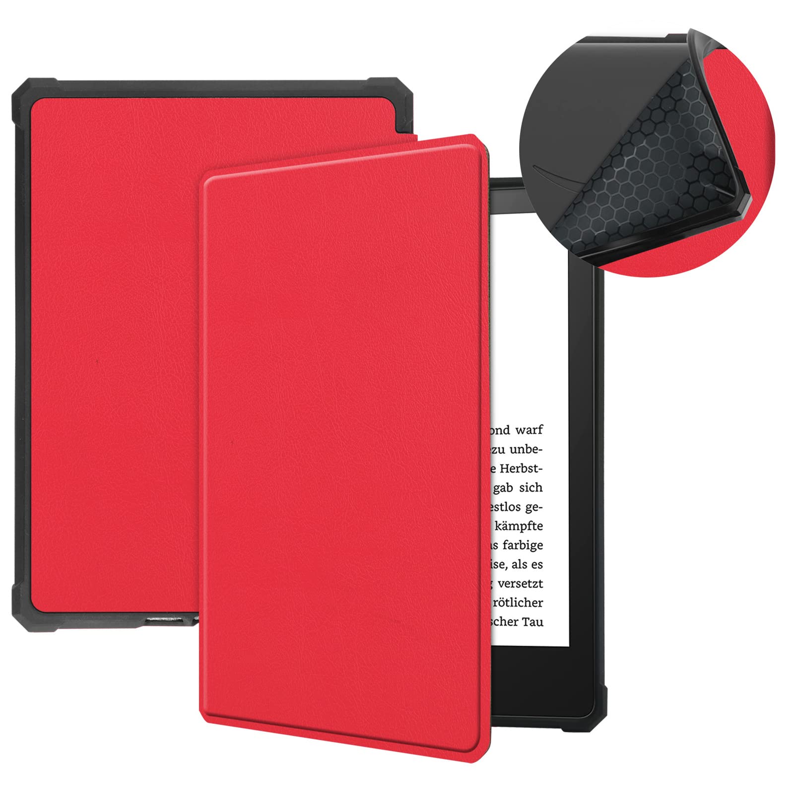 CCOO Brandneue Kindle Paperwhite Silikon Softshell Hülle, Für 6,8 Kindle Paperwhite 11. Generation 2021 - Premium PU+TPU Lederhülle, Rot