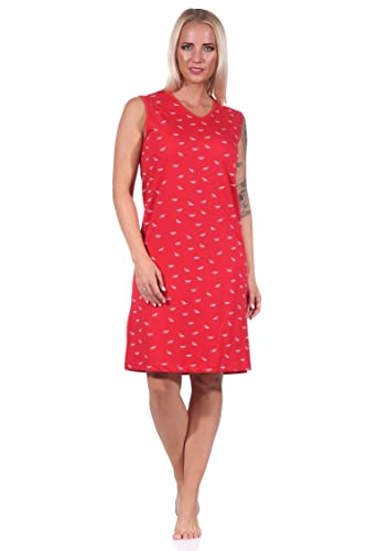 NORMANN-Wäschefabrik Damen Achselträger Nachthemd Strandkleid in maritimer Optik, auch in Übergrössen, Farbe:rot, Größe:56-58