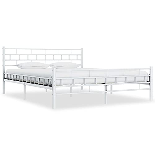 Ksodgun Doppelbett, Doppel-Einzelbettrahmen, Metallverstärktes Bett mit Kopfteil, Sperrholzlatten, großem Stauraum, für 180x200 cm Matratze, Weiß