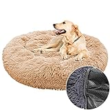 Plüsch-Hundebett, Donut, rund, weich, kuschelig, flauschiges Kissen, Haustierbetten für große, mittelgroße und kleine Hunde und Katzen, waschbar, 90 cm, Beige