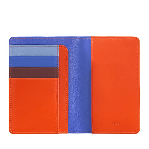 DUDU Mehrfarbige Passhülle aus Leder RFID mit Kartensteckfächern Orange