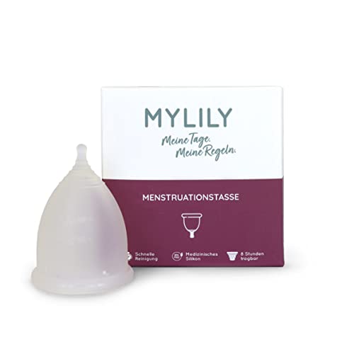 MYLILY® Menstruationstasse | 100% medizinisches Silikon I Periode I Nachhaltig & kostensparend I Menstrual Cup | Frei von BPA und Latex | wiederverwendbar I 5 Größen (L1)