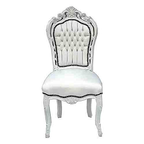 Casa Padrino Barock Esszimmer Stuhl Weiß/Weiß Lederoptik - Antik Stil Möbel