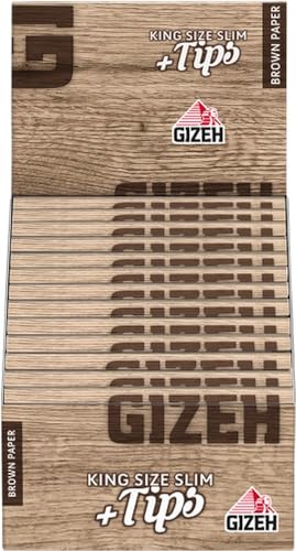 Gizeh 18717 Brown Paper King Size Slim Plus Tips-26 Heftchen mit je Blättchen + 34 Tips, Papier