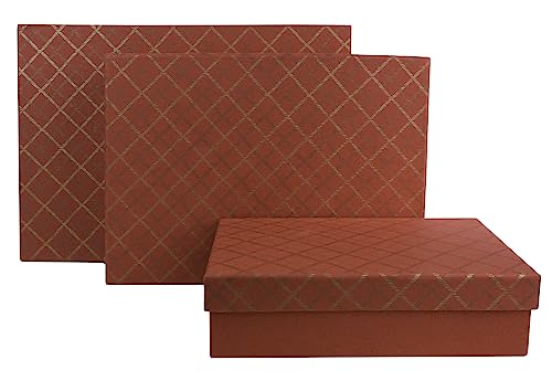 Emartbuy Set von 3 starren rechteckigen Präsentationsboxen aus handgefertigtem Baumwollpapier Geschenkboxen, kariert, rot, innen rot