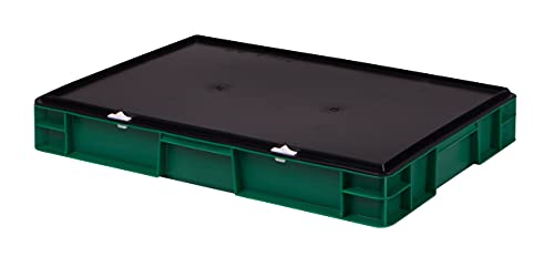 Stabile Profi Aufbewahrungsbox Stapelbox Eurobox Stapelkiste mit Deckel, Kunststoffkiste lieferbar in 5 Farben und 21 Größen für Industrie, Gewerbe, Haushalt (grün, 60x40x8 cm)