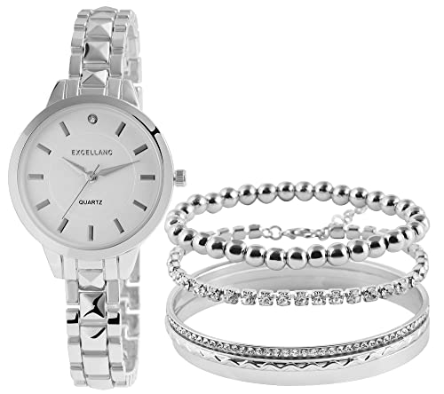Excellanc Damen-Schmuckset Uhr Armband Strass Analog Quarz 1800144 (silberfarbig)