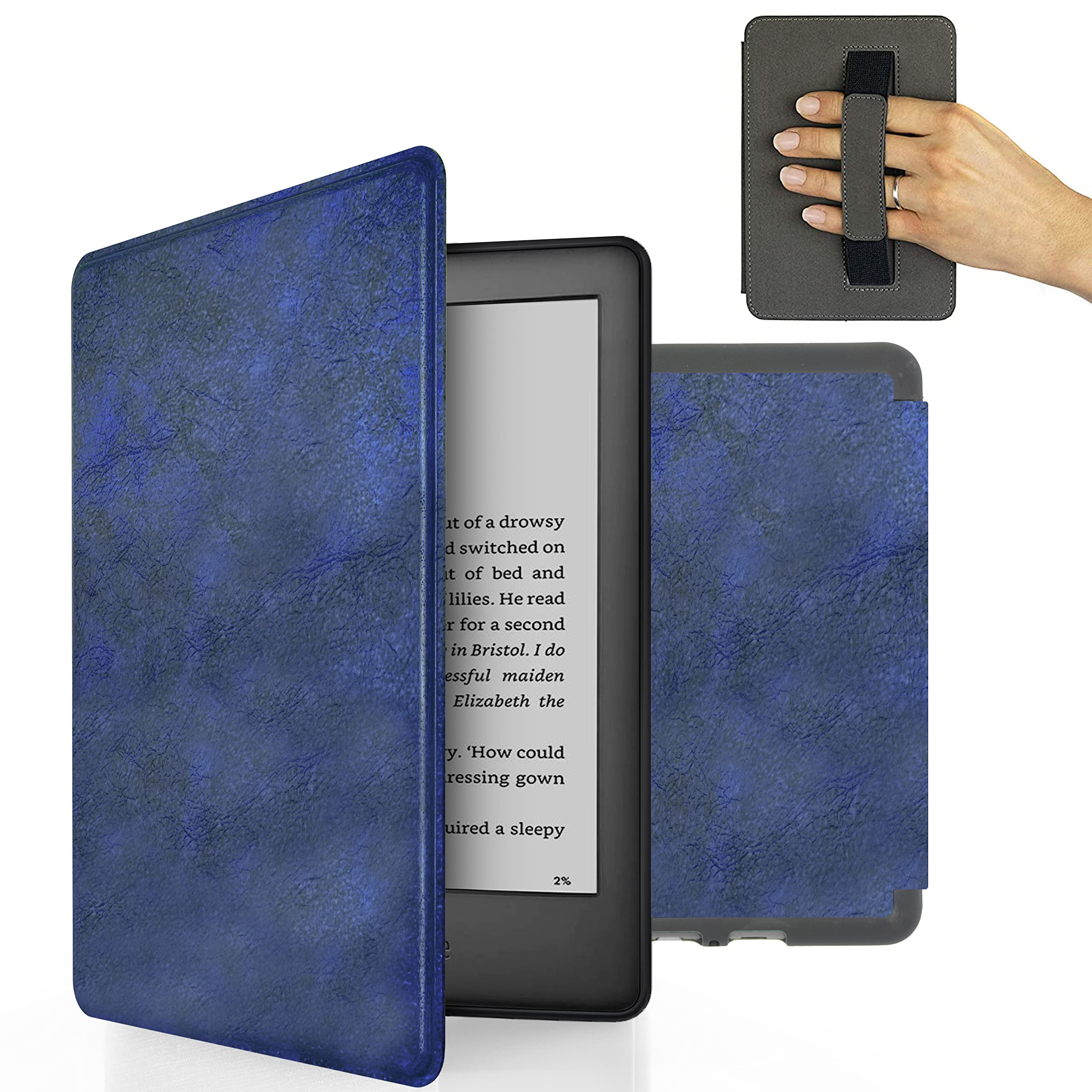 MyGadget Kunstleder Hülle für Amazon Kindle Paperwhite 10.Generation (Modell 2019 - J9G29R - 6 Zoll) mit Handschlaufe & Auto Sleep | Wake Funktion in Dunkel Blau