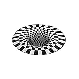 Tree2018 3D-Illusions-Teppich, rund, kariert, optische Täuschungen, rutschfest, Teppichmatte, Bodenmatte, schwarz und weiß, Vlies-Fußmatte, für Schlafzimmer, Wohnzimmer, Büro