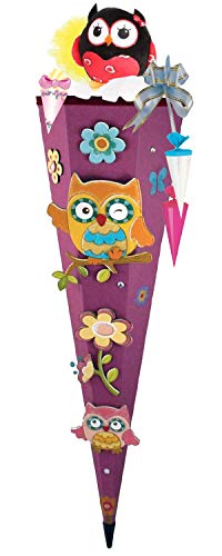 Primus-Versand Olivia The Owl Eule Schultüte 85cm 3D-SCHNELL BASTELTÜTE vorgefertigter Stabiler Tütenkorpus, komplett mit SCHMUCK-AUFSATZ-Set, Pass. zum Schulranzen Olivia