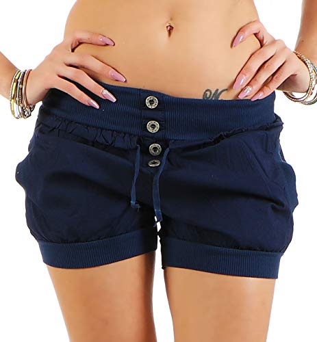Malito Damen Hotpants in Unifarben | lockere Kurze Hose | Bermuda für den Strand | Pants - Shorts - klassisch 6086 (dunkelblau, XXL)
