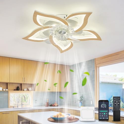 YOLEDY Deckenventilator mit Beleuchtung, LED Lampe mit Ventilator Leise, Reversibel DC Motor, Dimmbar, Intelligente Deckenleuchte mit Ventilator für Schlafzimmer, Küche, Esszimmer, Holz