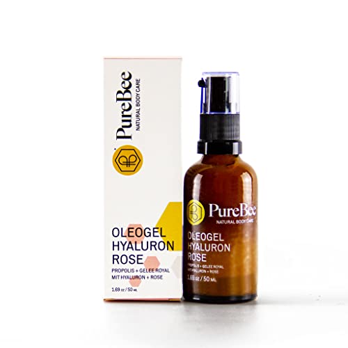 PureBee Oleogel Hyaluron Rose mit Bienenwachs und Propolis | natürliche Gesichtspflege für trockene Haut | Mit Hyaluron + Gelee Royal | Handgemacht in Baden-Württemberg | (50ml)