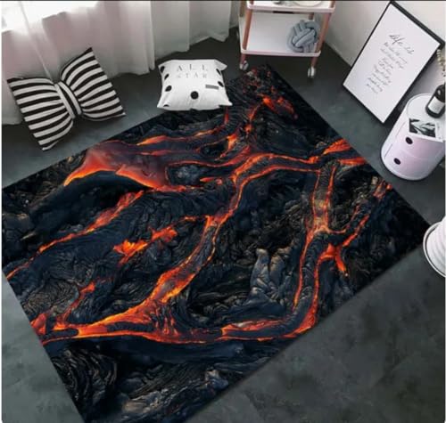 IZREEL Magma Vulkan Lava Flüssiges Gestein Bereich Teppiche Für Wohnzimmer Schlafzimmer Dekoration Home Teppich Kinder Zimmermatte Anti-Rutsch Teppich 120X160Cm