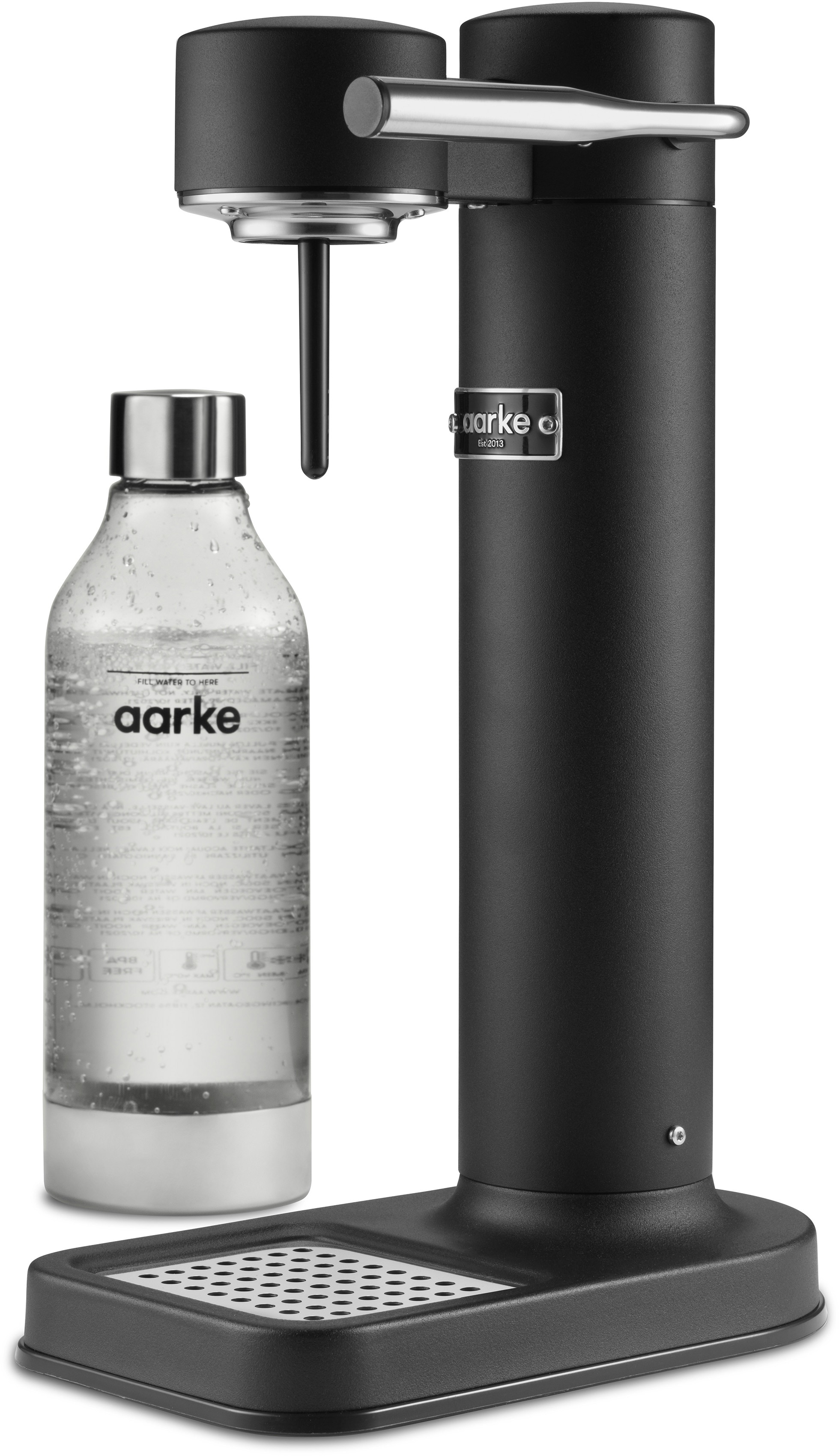 Aarke Carbonator II Wassersprudler (Edelstahl Gehäuse, Soda Sprudelwasser, inkl. PET-Flasche, kompatibel mit CO2 Sodastream Zylindern) Schwarz