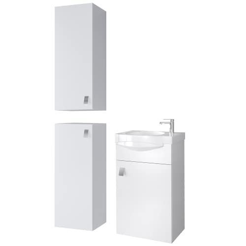 Planetmöbel Badset aus Unterschrank 40cm mit Waschbecken und 2X Midischrank in Weiß, Set für Badezimmer 4-teilig